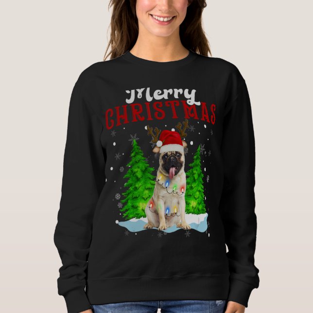 Sudadera Merry Christmas Pug Tree Lights Pug Navidades (Anverso)