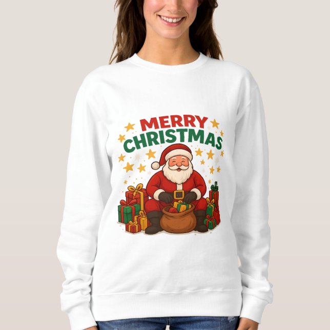 Sudadera Merry Christmas Santa Holiday Sweatshirt Women (Anverso)