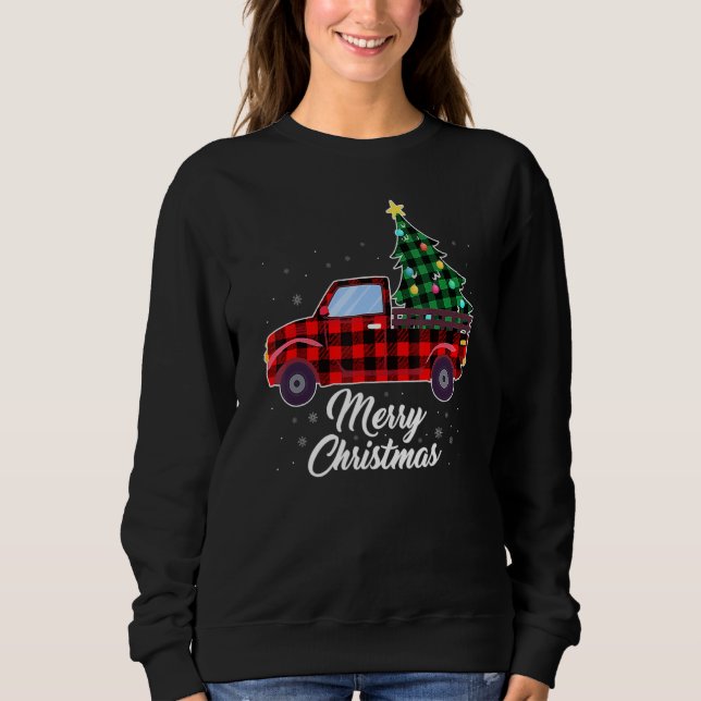 Sudadera Merry Christmas Tree Buffalo Plaid Red Truck (Anverso)