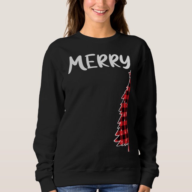 Sudadera Merry Christmas Tree Buffalo Plaid Xmas Parejas Ma (Anverso)