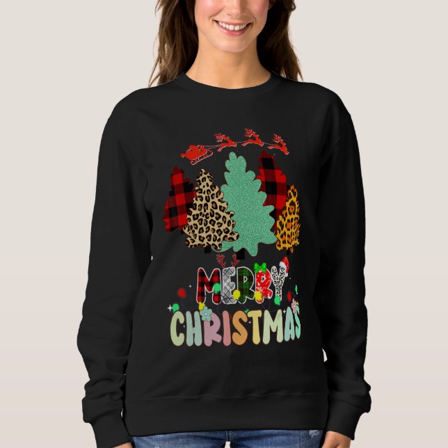 Sudadera Merry Christmas Tree Leopard Buffalo Red Plaid For (Anverso)