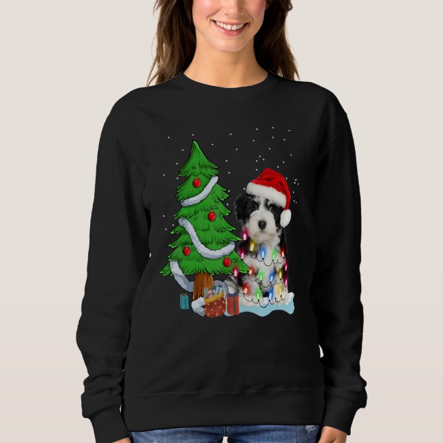 Sudadera Merry Christmas Tree Light Santa Hat Dog Shih Tzu  (Anverso)