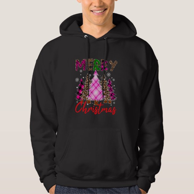 Sudadera Merry Christmas Trees Buffalo Plaid Leopard Design (Anverso)