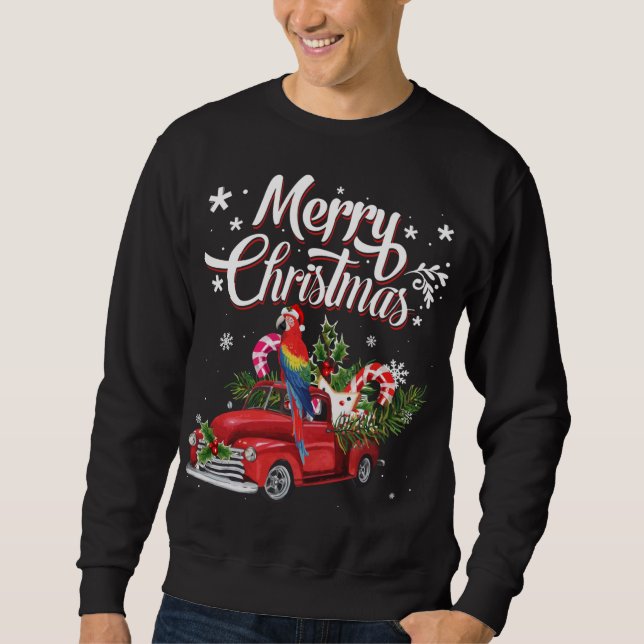 Sudadera Merry Christmas Xmas Tree Red Truck Parrot Santa H (Anverso)