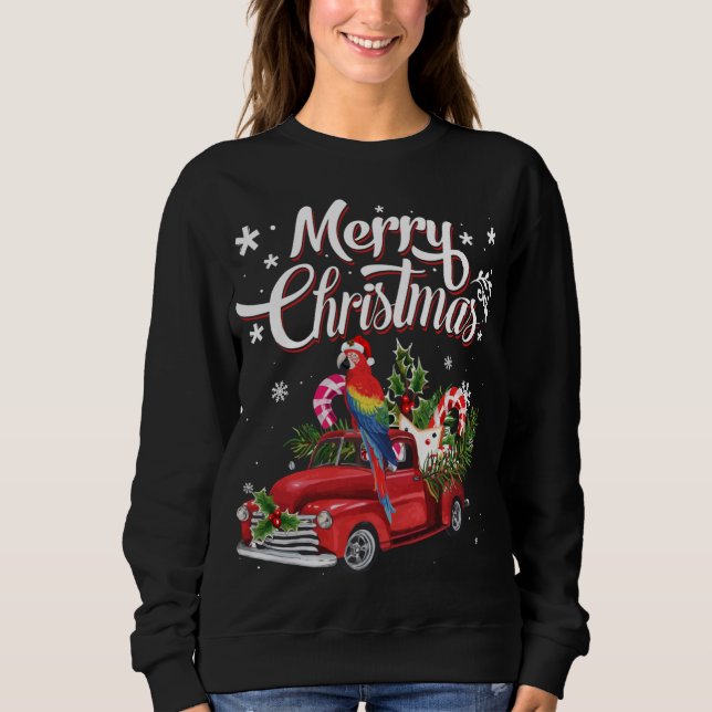 Sudadera Merry Christmas Xmas Tree Red Truck Parrot Santa H (Anverso)