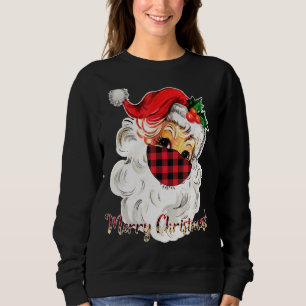 Sudadera Merry Christmask Santa Face Wear Buffalo Plaid Mas