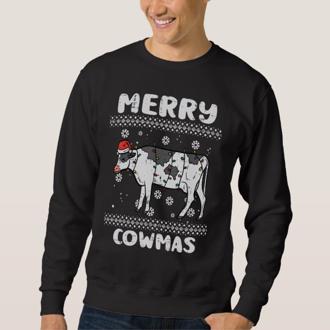 Sudadera Merry Cowmas  Animal Ugly Christmas Xmas Men Women (Anverso)