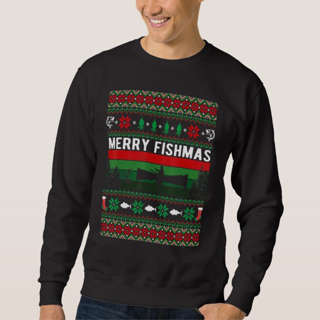 Sudadera Merry Fishmas Ugly Christmas Style Xmas Fishing (Anverso)