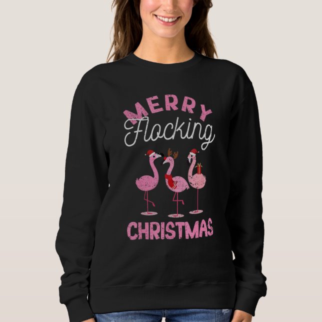Sudadera Merry Flocking Christmas Tropical Florida Flamingo (Anverso)