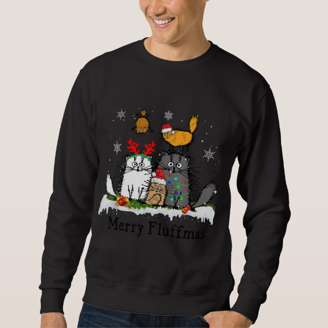 Sudadera Merry Fluffmas Funny Cat Fluffy Navidades Luces X (Anverso)