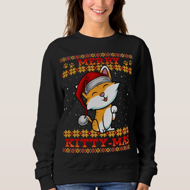 Sudadera Merry Kitty-Mas Cute Kitten Cat Lady Navidad Hol (Anverso)
