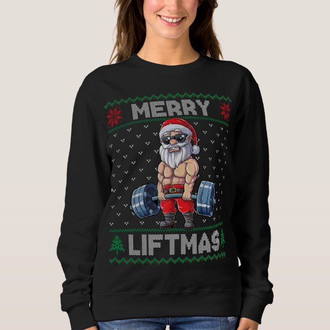 Sudadera Merry Liftmas Santa Weightrising Fitness Gimnasio  (Anverso)