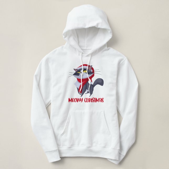 Sudadera Merry Meowy Navidades Cat Hooded Sweatshirt (Diseño del anverso)