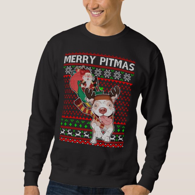 Sudadera Merry Pitmas Feo Navidades Pitbull Dog Swea (Anverso)