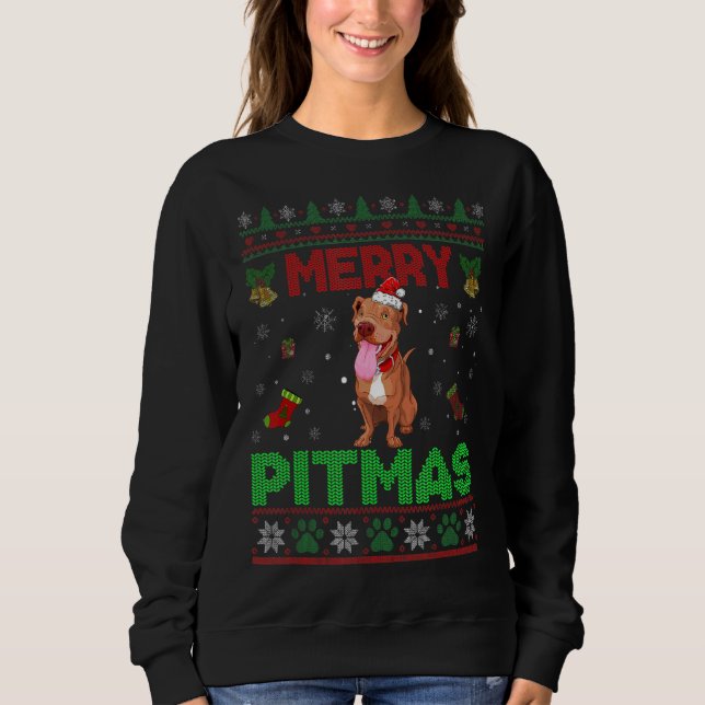 Sudadera Merry Pitmas Funny Navidades de Toros de Pit Sweat (Anverso)