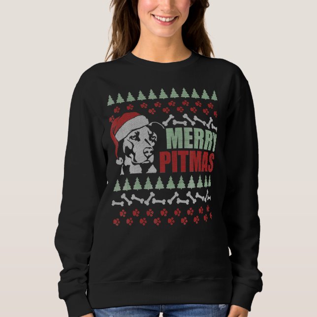 Sudadera Merry Pitmas Pitbull Dog Navidades feos y gracioso (Anverso)