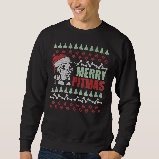Sudadera Merry Pitmas Pitbull Dog Navidades feos y gracioso (Anverso)