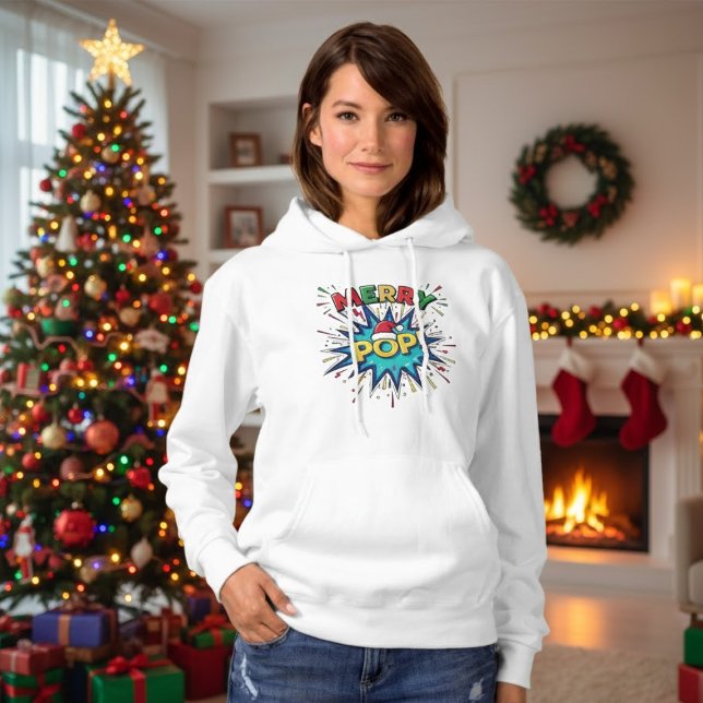 Sudadera Merry Pop: Arte Cómic Festivo Gorro de Santa Navid (Subido por el creador)