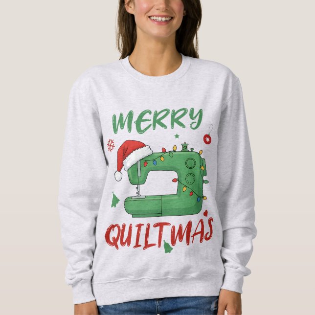 Sudadera Merry Quiltmas Christmas Sewing Machine Funny Xmas (Anverso)