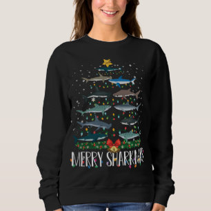 Sudadera Merry Sharkmas Divertido Shark Nochebuena Ilumina 