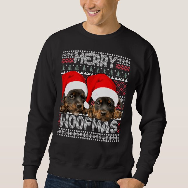 Sudadera Merry Woofmas Cute Rottweiler Cachorros Con Santa  (Anverso)