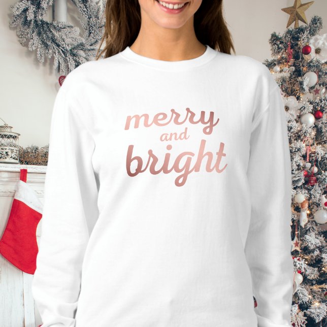 Sudadera Merry y Bright - lindo guión de oro rosa (Subido por el creador)