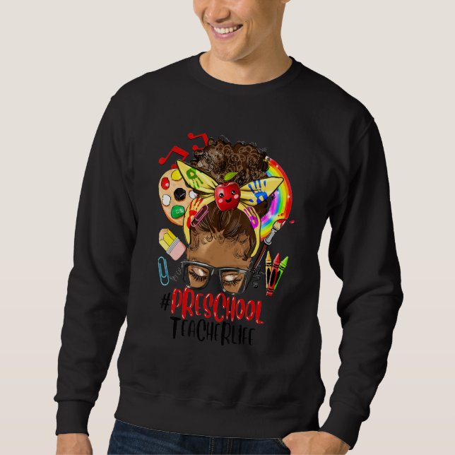 Sudadera Messy Bun Afro Preschool Teacher African American  (Anverso)