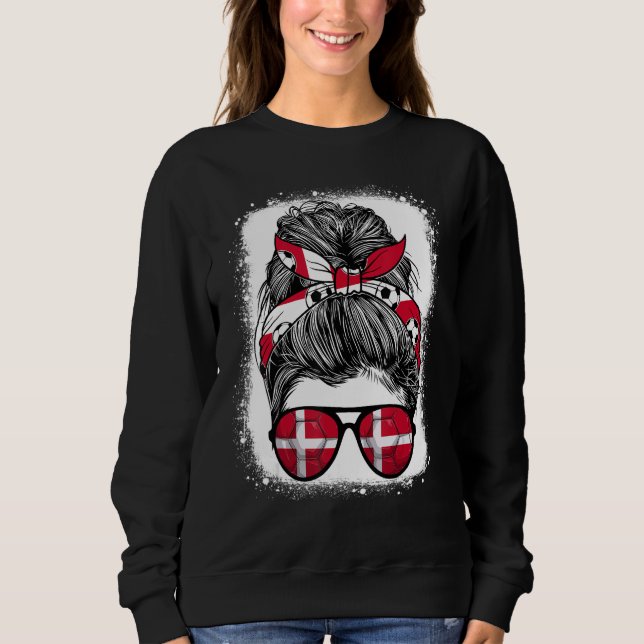 Sudadera Messy Bun Hair Denmark Flag Glasses Danish Girls W (Anverso)