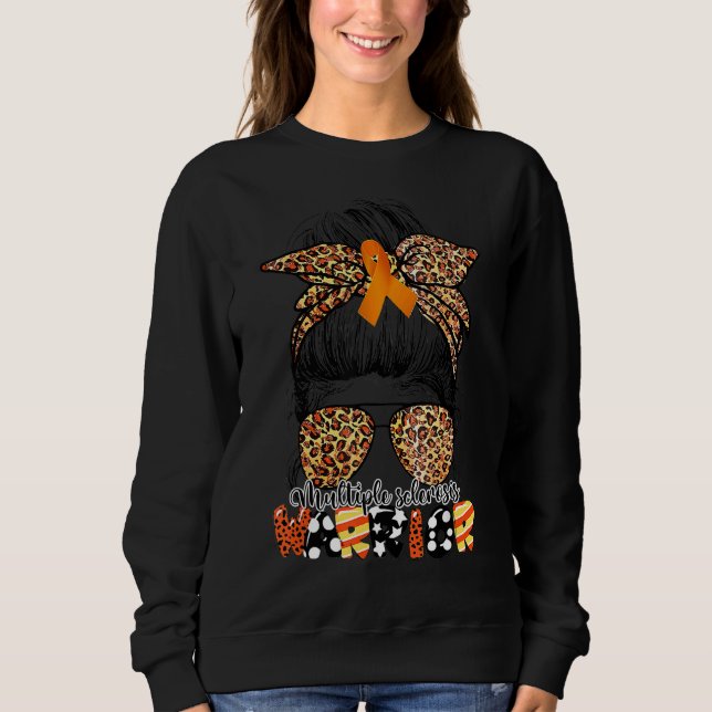 Sudadera Messy Bun Leopard Múltiple Esclerosis Conciencia M (Anverso)