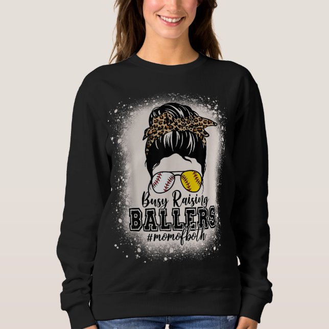 Sudadera Messy Bun Mom De Ambos Softball De Béisbol, Ocupad (Anverso)