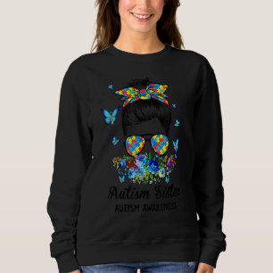 Sudadera Messy Bun Orgulloso Autismo Hermana Cinta Flor De 