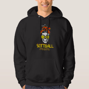 Sudadera Messy Bun Skull Softball Mamá Fan's Day