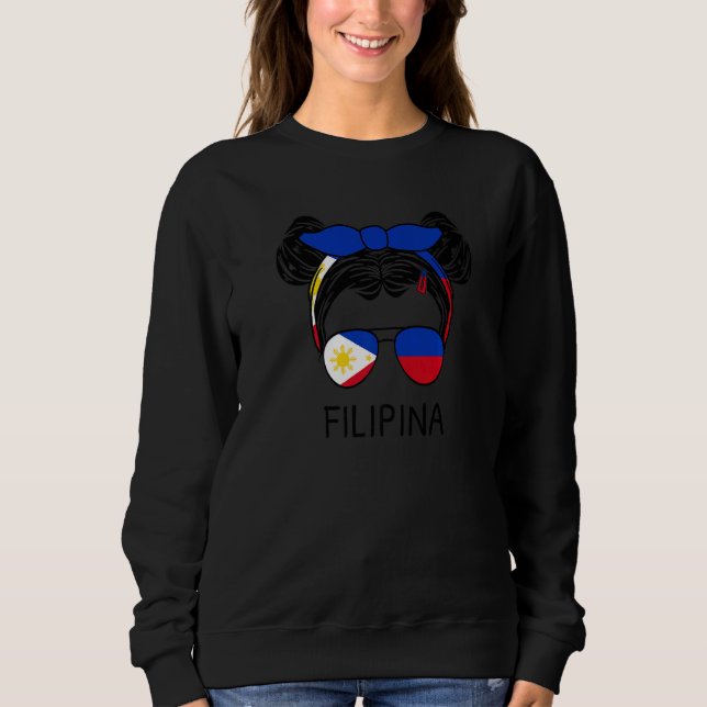 Sudadera Messy Hair Filipina Girl Philippines Pride Women L (Anverso)