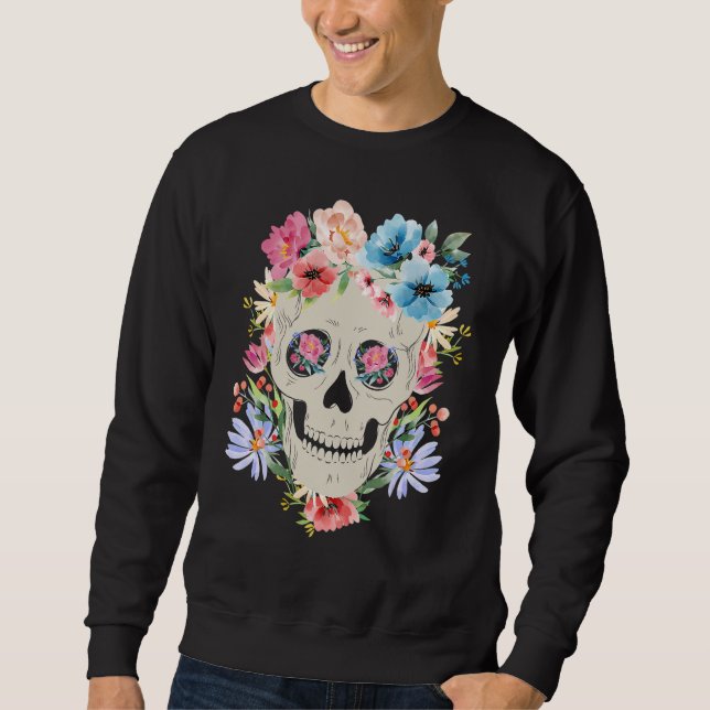 Sudadera Mexican Skull with Flowers for the Day of the Dead (Anverso)