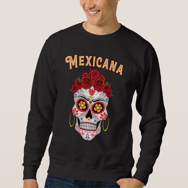 Sudadera Mexicana Proud Latina Red Roses Sugar Skull Day of (Anverso)