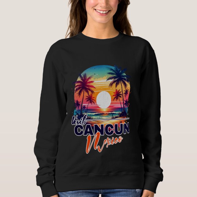 Sudadera México Cancun Sunset Beach Palm Tree Recorrido Sou (Anverso)