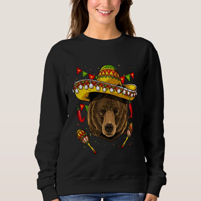 Sudadera Mexico Cinco de Mayo Grizzly Bear Sombrero Mexican (Anverso)