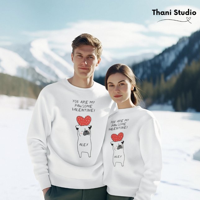 Sudadera Mi adorable Valentine Cute Pug & Red Heart White (Subido por el creador)