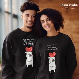Sudadera Mi adorable Valentine Cute Pug y Red Heart Black