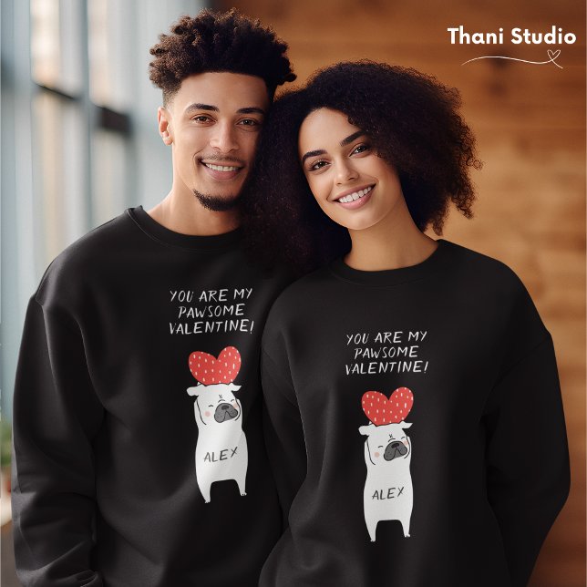 Sudadera Mi adorable Valentine Cute Pug y Red Heart Black (Subido por el creador)
