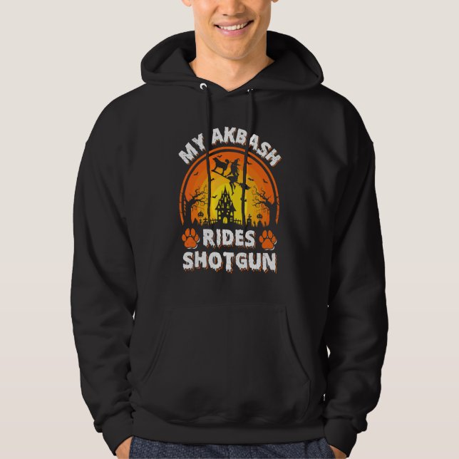 Sudadera Mi Akbash Perro Monta Bruja Escopeta Halloween (Anverso)