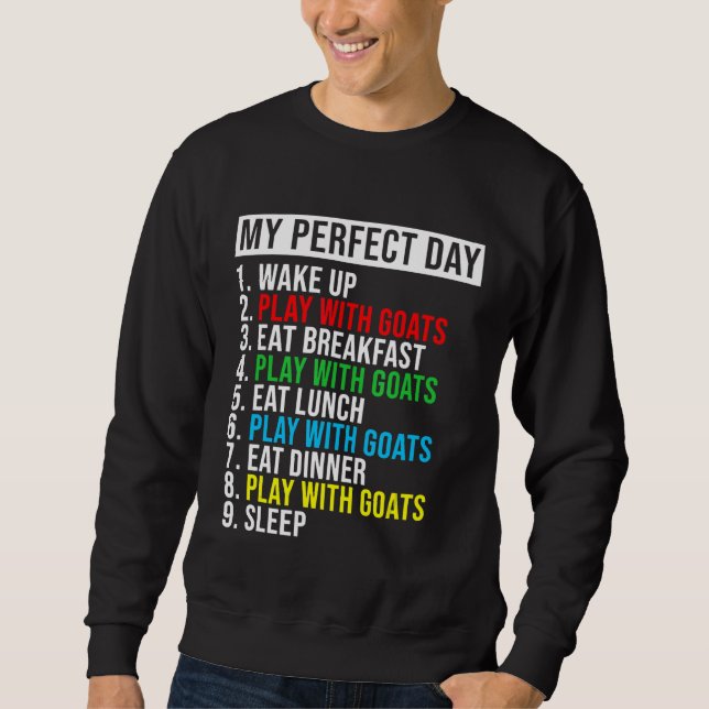 Sudadera Mi día perfecto Despertar Jugar con cabras Comer D (Anverso)