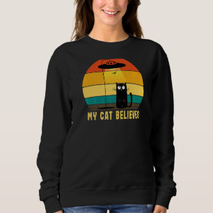 Sudadera Mi Gato Cree Que Ufo Alien Abducción Retro Sunset
