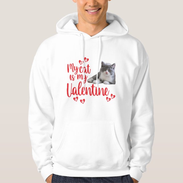 Sudadera "Mi gato es mi San Valentín" regalo de los hombres (Anverso)