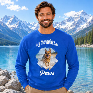 Sudadera Mi terapeuta tiene patas foto de perro broma azul