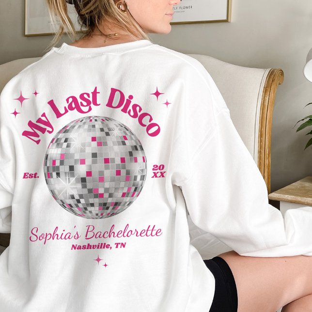 Sudadera Mi última novia divertida de boda despedida de sol (My Last Disco ball theme white bride wedding bachelorette party weekend sweatshirt personalized name)