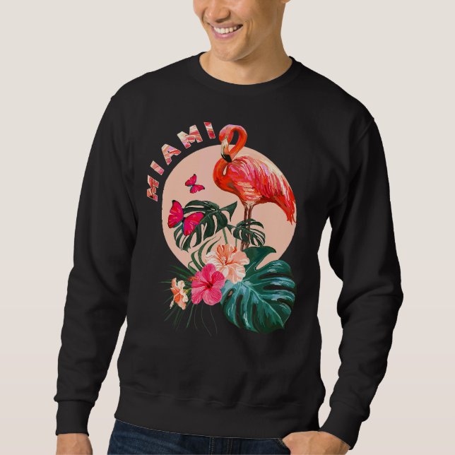 Sudadera Miami Beach Florida Flamingo Sunset Flores Miami (Anverso)