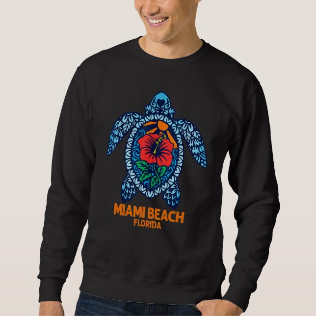 Sudadera Miami Beach Sea Turtle Florida Turtle Hibiscus Flo (Anverso)