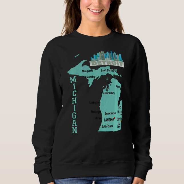 Sudadera Michigan Mapa De Las Principales Ciudades Con Líne (Anverso)