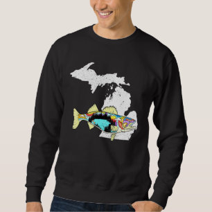 Sudadera Michigan Walleye Pescando Muro de pescadores de ag